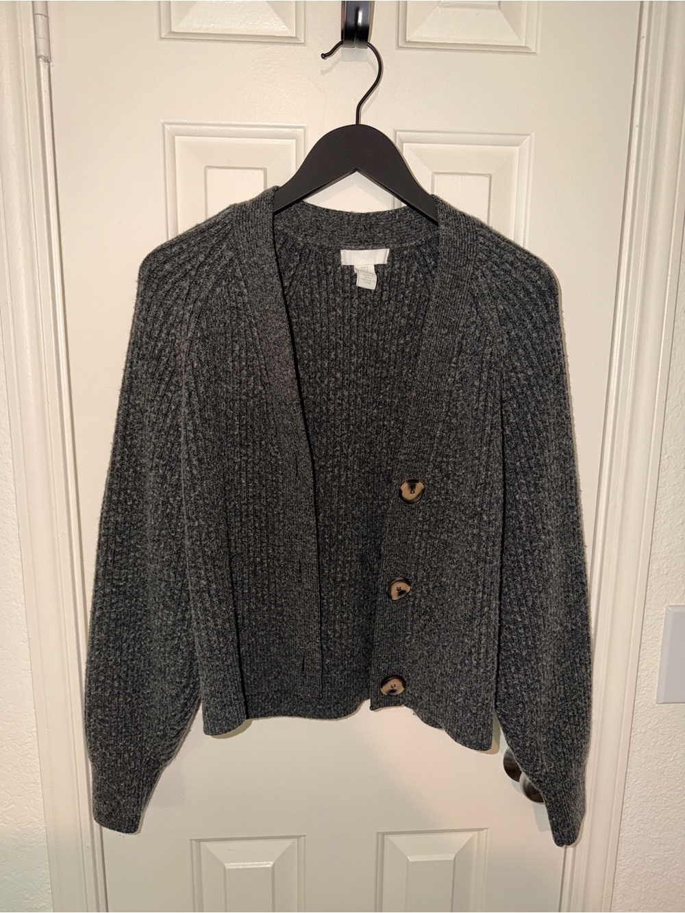 H&M Women's Dark Gray Button-Front Rib Knit Sweater